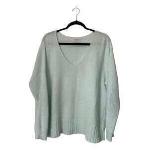 Lucky Brand Sweater Size L Seafoam Green V-Neck Pullover Cotton Blend Side Slit